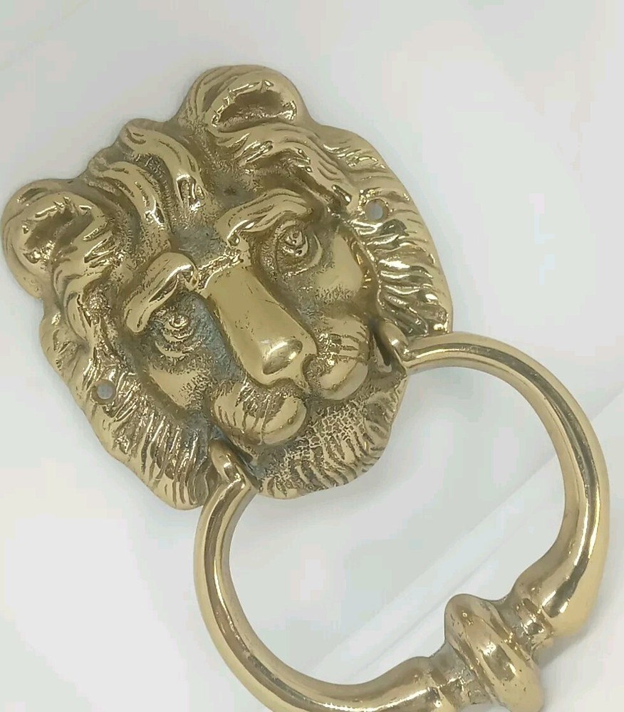 Vtg. Brass Cast Lion Head Door Knocker. Solid. Heavy.