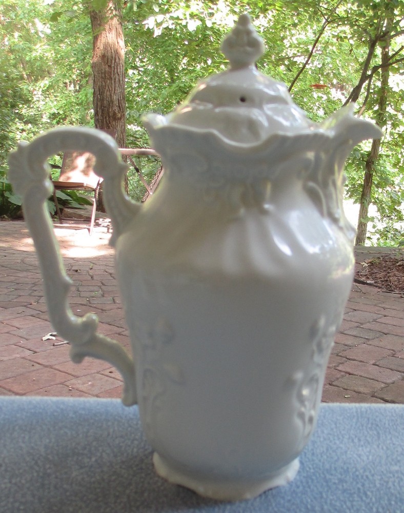 Beautiful White Porcelain Fancy Scroll Coffee Server