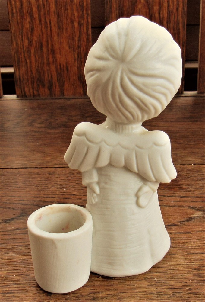 ceramic angel candlestick white 5" tall boy child