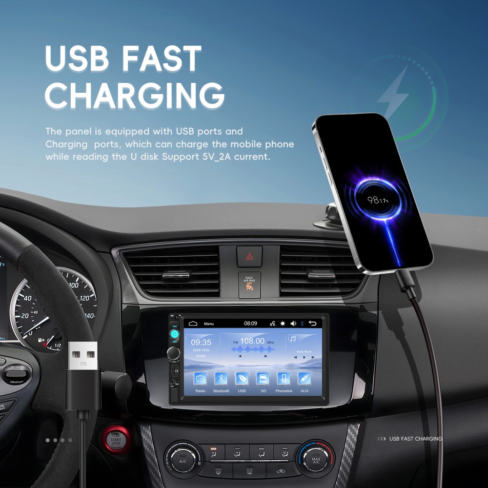 7" Double 2Din Car Stereo Radio Touch Screen Bluetooth FM Mirror link MP5 Player