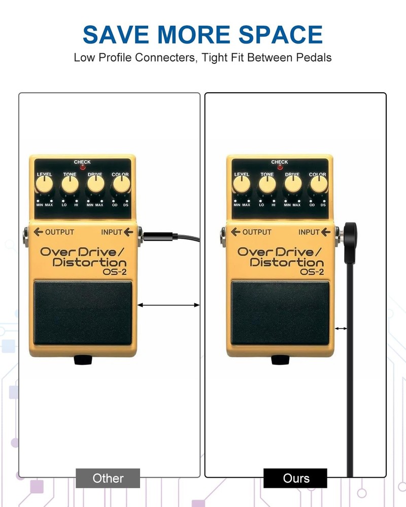 3 Pack 6 Inch Guitar Patch Cables 1/4" TS Flat Effect Guitar Pedal Patch Cables