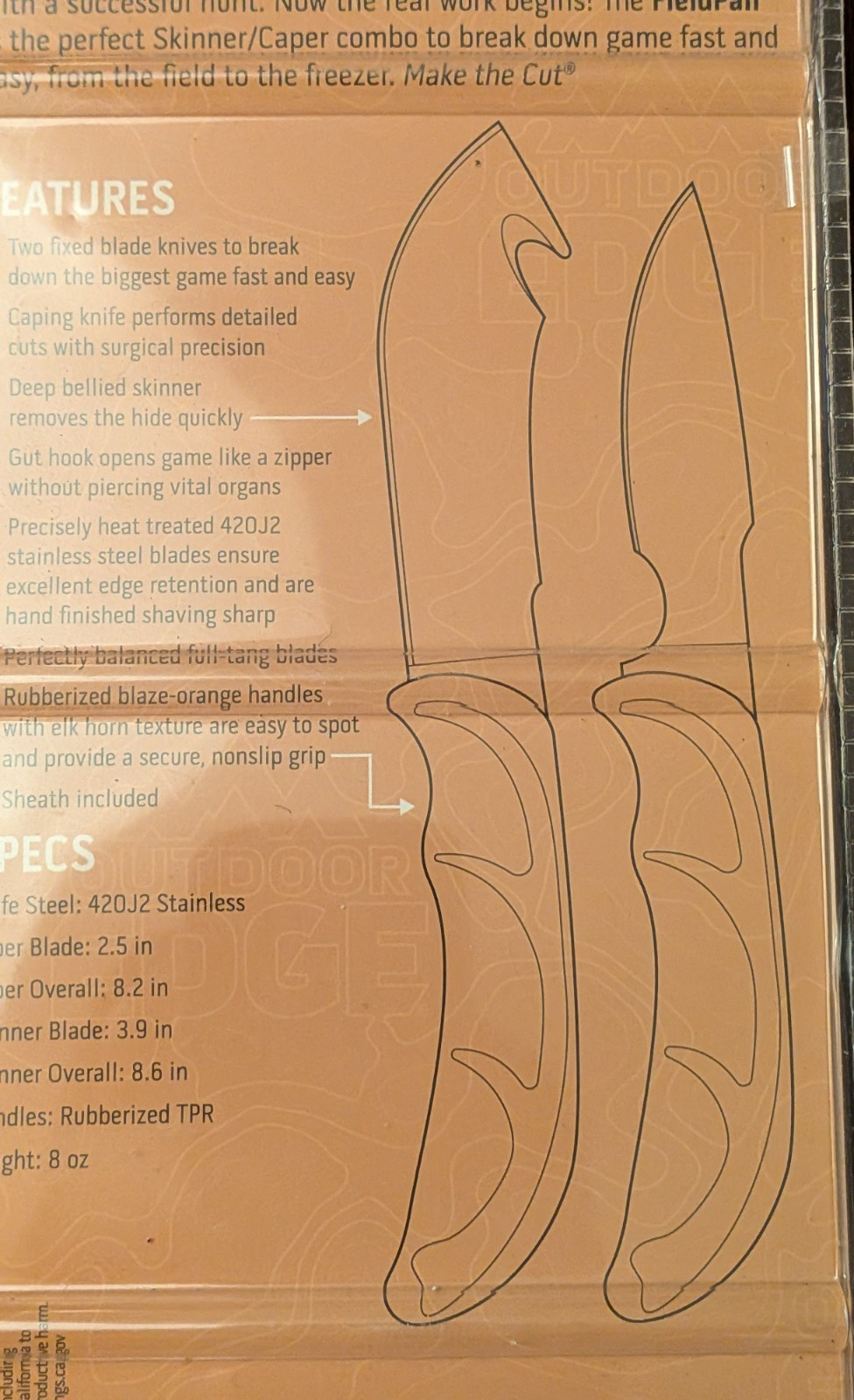 NEW Outdoor Edge Wild-Pair Gut-Hook Skinner & Caping Knife w/ Nylon Sheath WR-1C