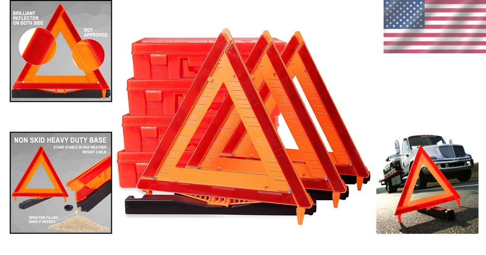12 Pack DOT Approved Reflective Warning Triangles - Road Safety Kit Essentials