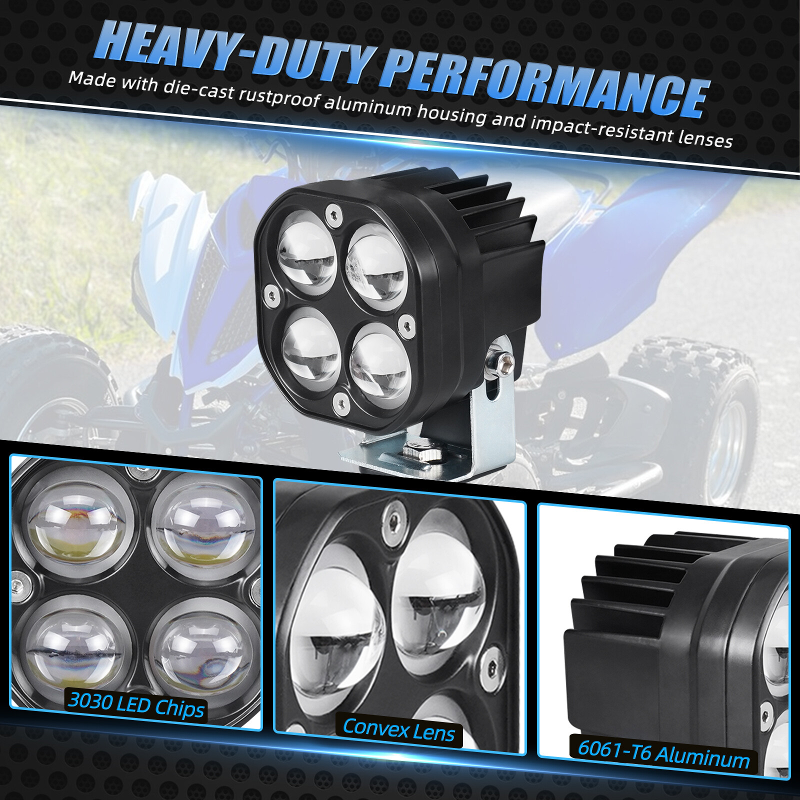 For Yamaha Raptor 700 700R Driving Headlight LED Work Lights 12V-24V 25W 4-Pack