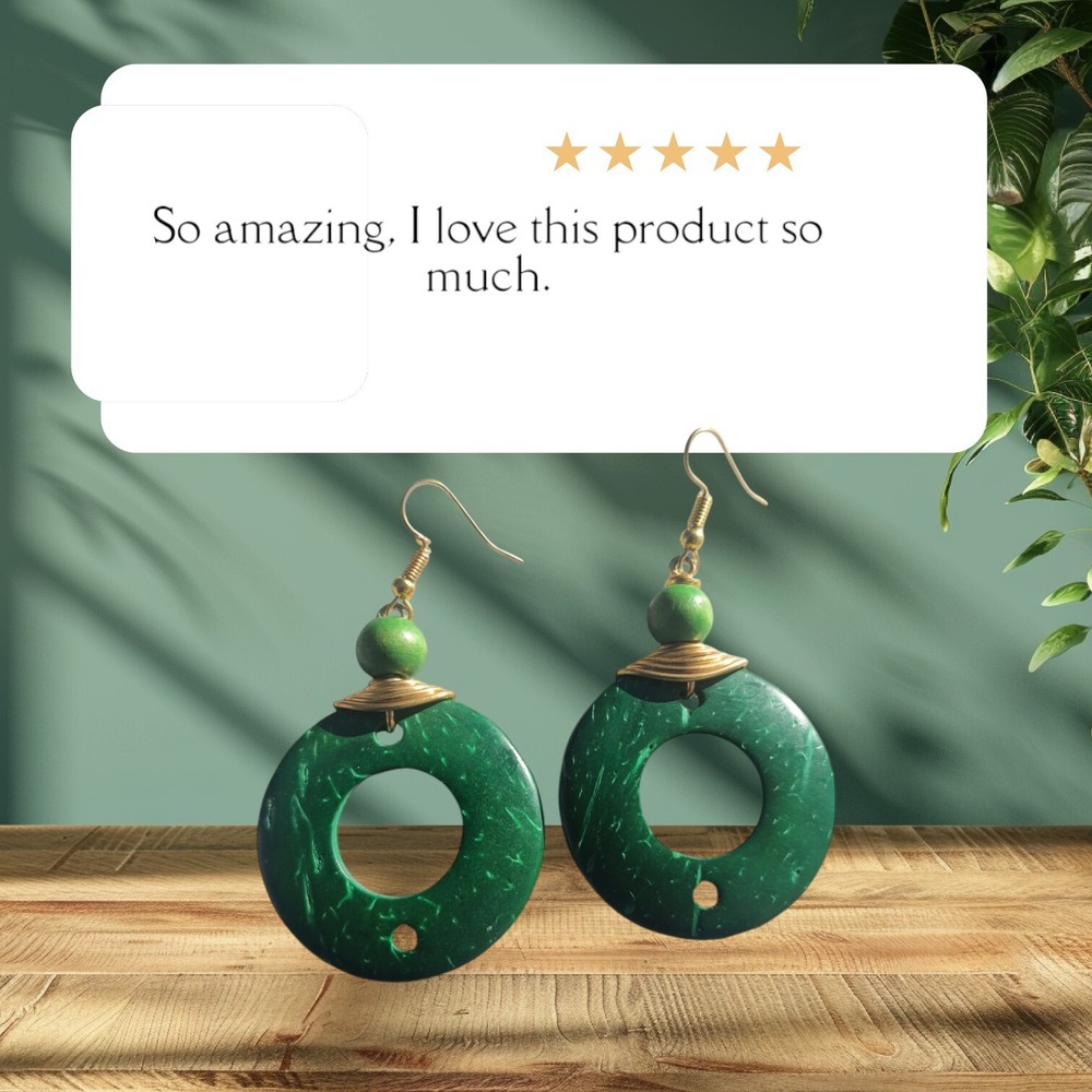 Lady Earrings Green Bone Round Design