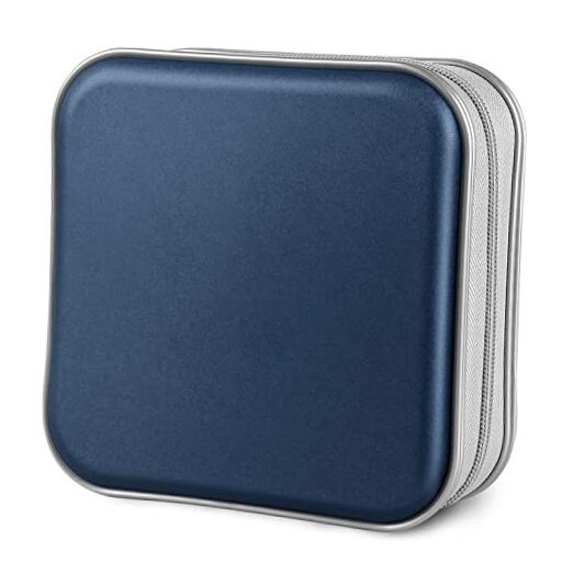CD Case, 40 Capacity CD/DVD Case Holders Wallet Hard Plastic DVD Disc Dark Blue