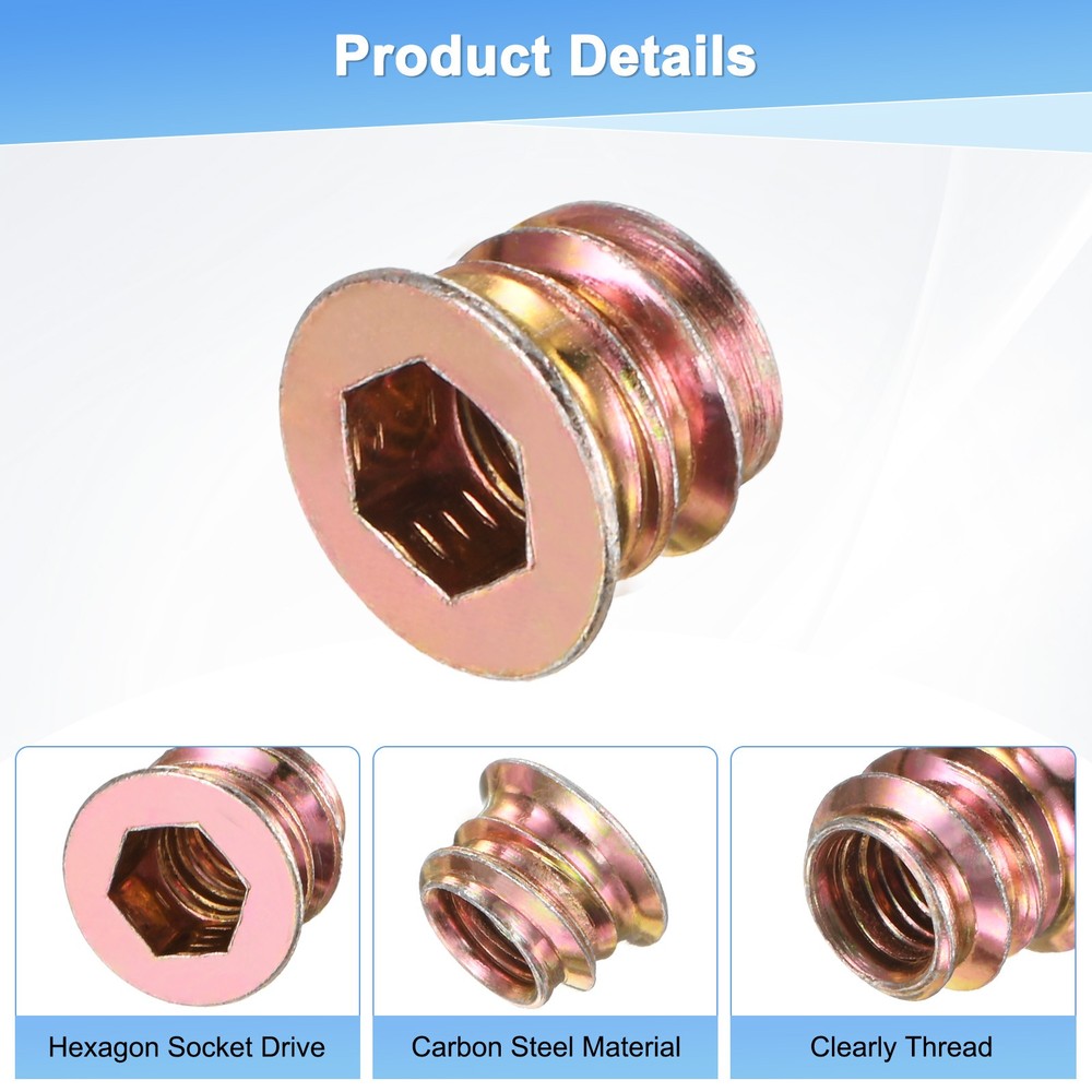 20-Pack Threaded Inserts for Wood, M6x8mm Threaded Insert Nuts [Gold Tone]