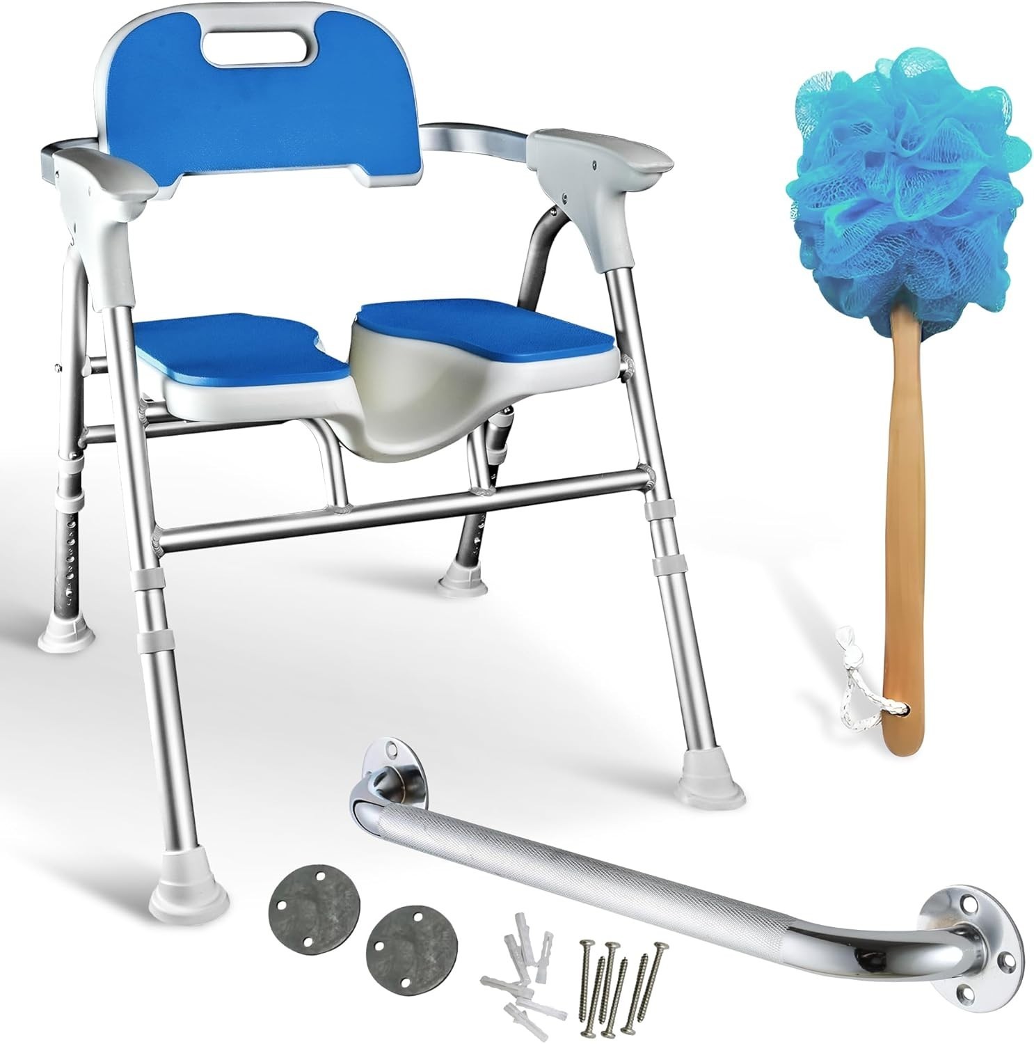 U-Shaped Shower Chair with Back & Armrests Foldable Seat