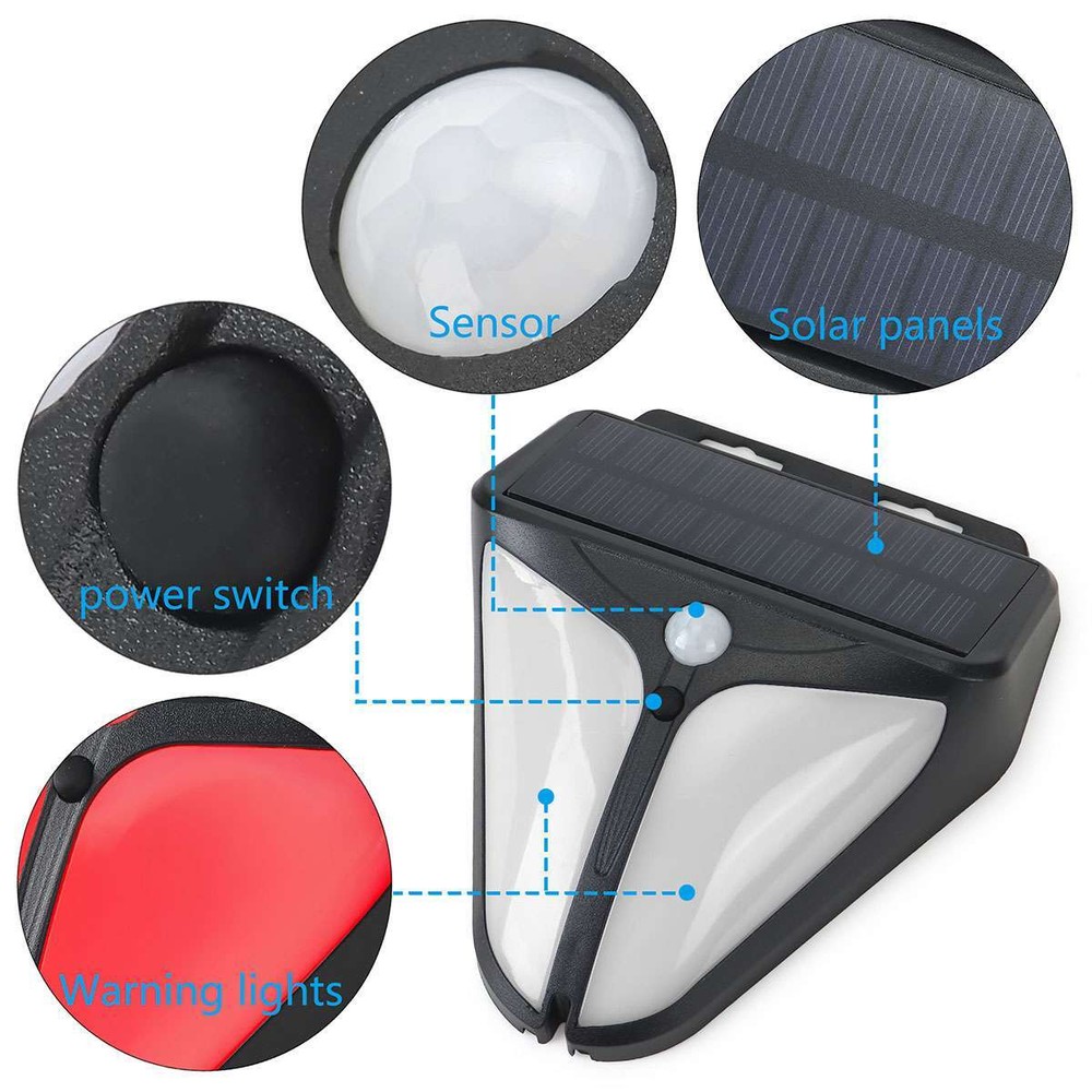 Solar Alarm LED Light with Strobe Light Motion Sensor Detector Wireless Outdoor