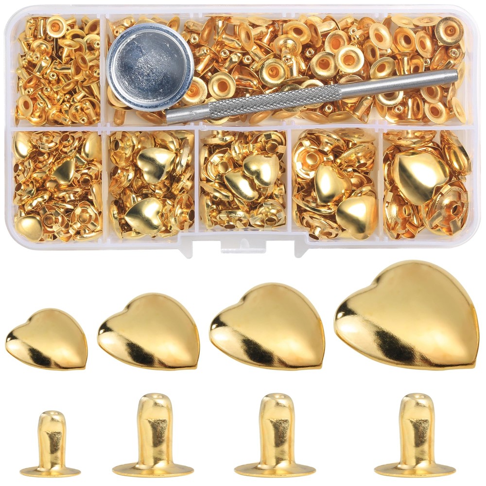 150 Sets Leather Rivets Kit Mixed Sizes Rivets for Leather Heart Studs for Cl...