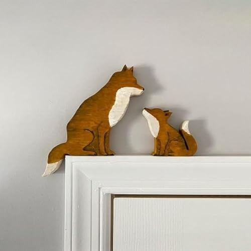 Mama and Baby Fox Door Topper Adorable Fox Shape Statue Grey/Blue/Yellow/White