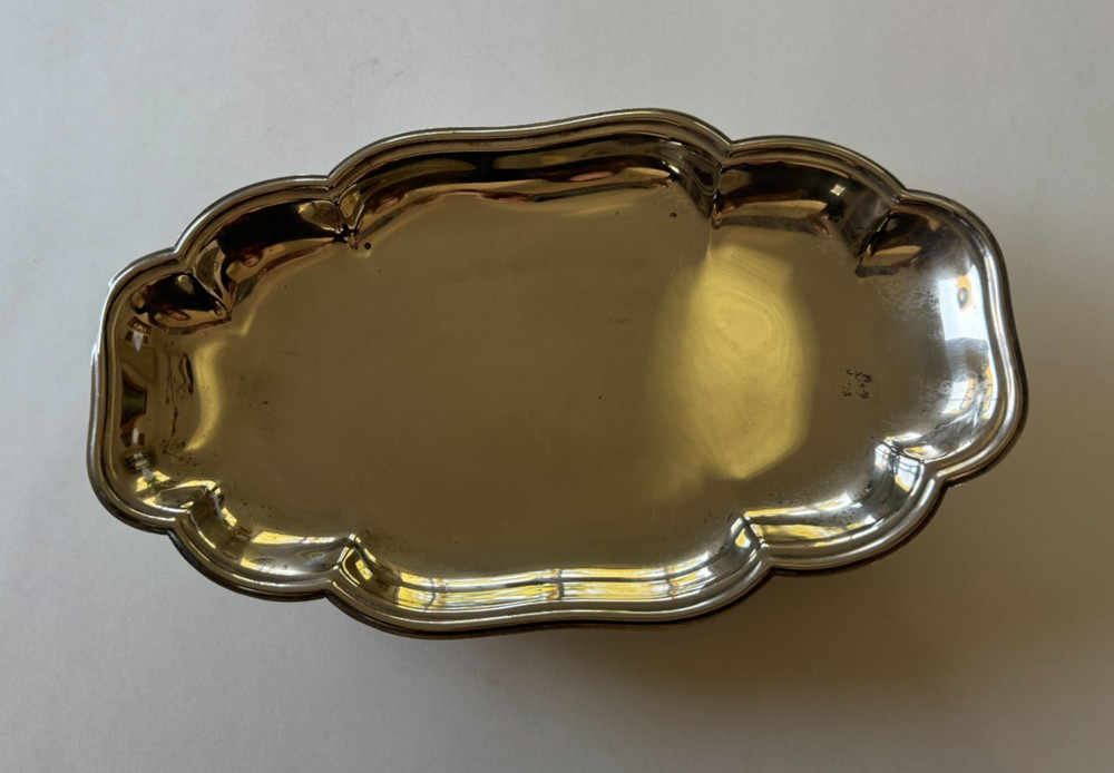 Antique 12” Heavy Silverplate Footed Serving Tray Rococo Victorian 13oz