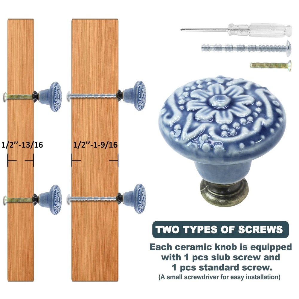 12 Pcs Light Blue Vintage Ceramic Cabinet Knobs, Round Drawer & Door Pulls