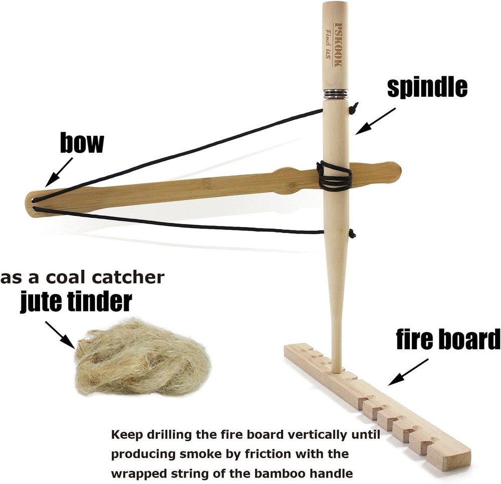 Complete Bow Drill Kit with Bamboo Fire Starter for Scouts & Adventurers