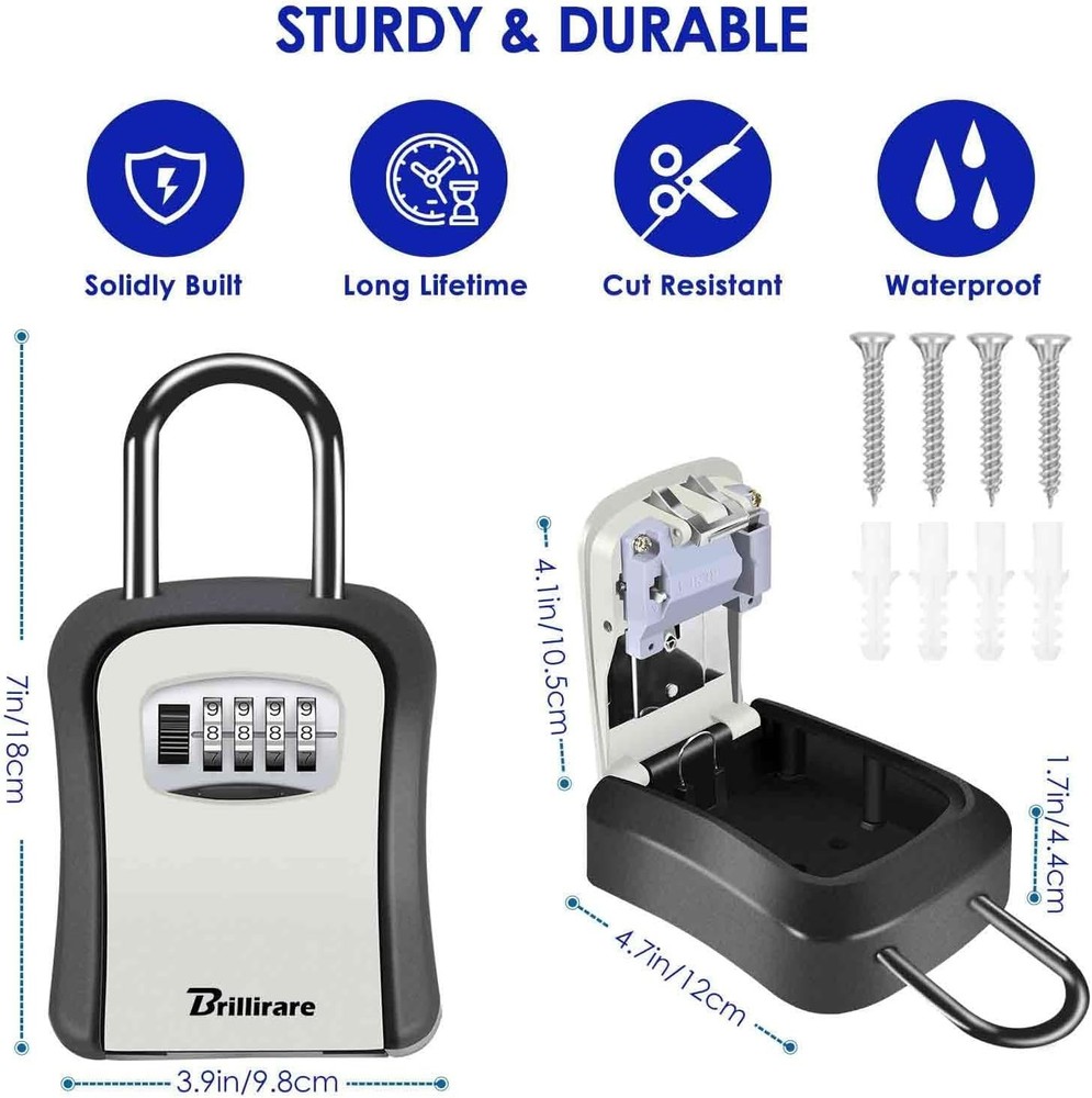 2 Pack Key Lock Box, Waterproof 4 Digits Combination Lockbox with Removable S...