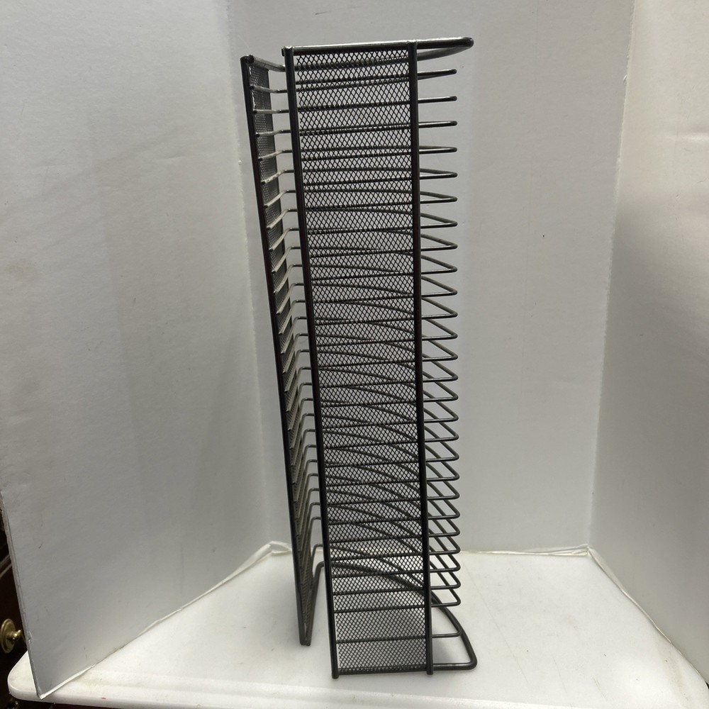 CD Storage Wire Rack 17" Holds 28 CDs Gray