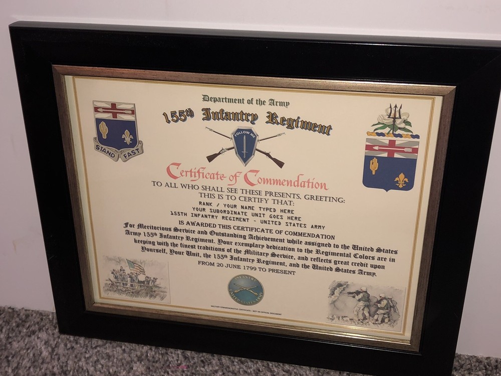 155TH INFANTRY REGIMENT / COMMEMORATIVE - CERTIFICATE OF COMMENDATION