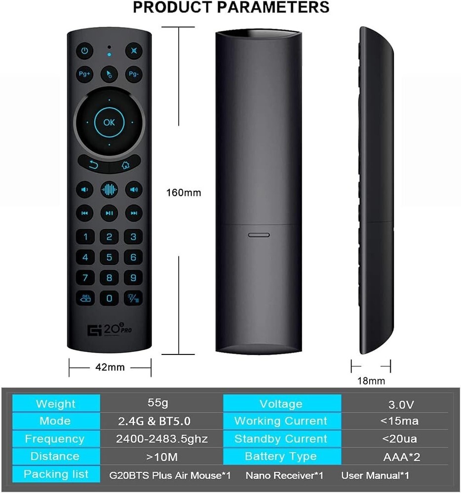 G20BTS Plus Wireless Voice Backlit Remote Control For Android TV Box 2.4G +USB