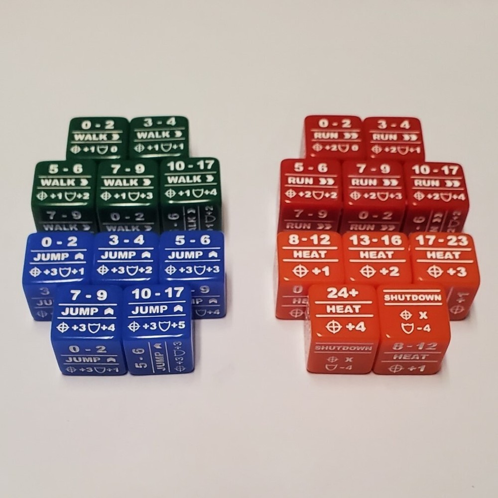 Battletech Movement Modifier and Heat Modifier 20 Dice Bundle | Color Coded Dice