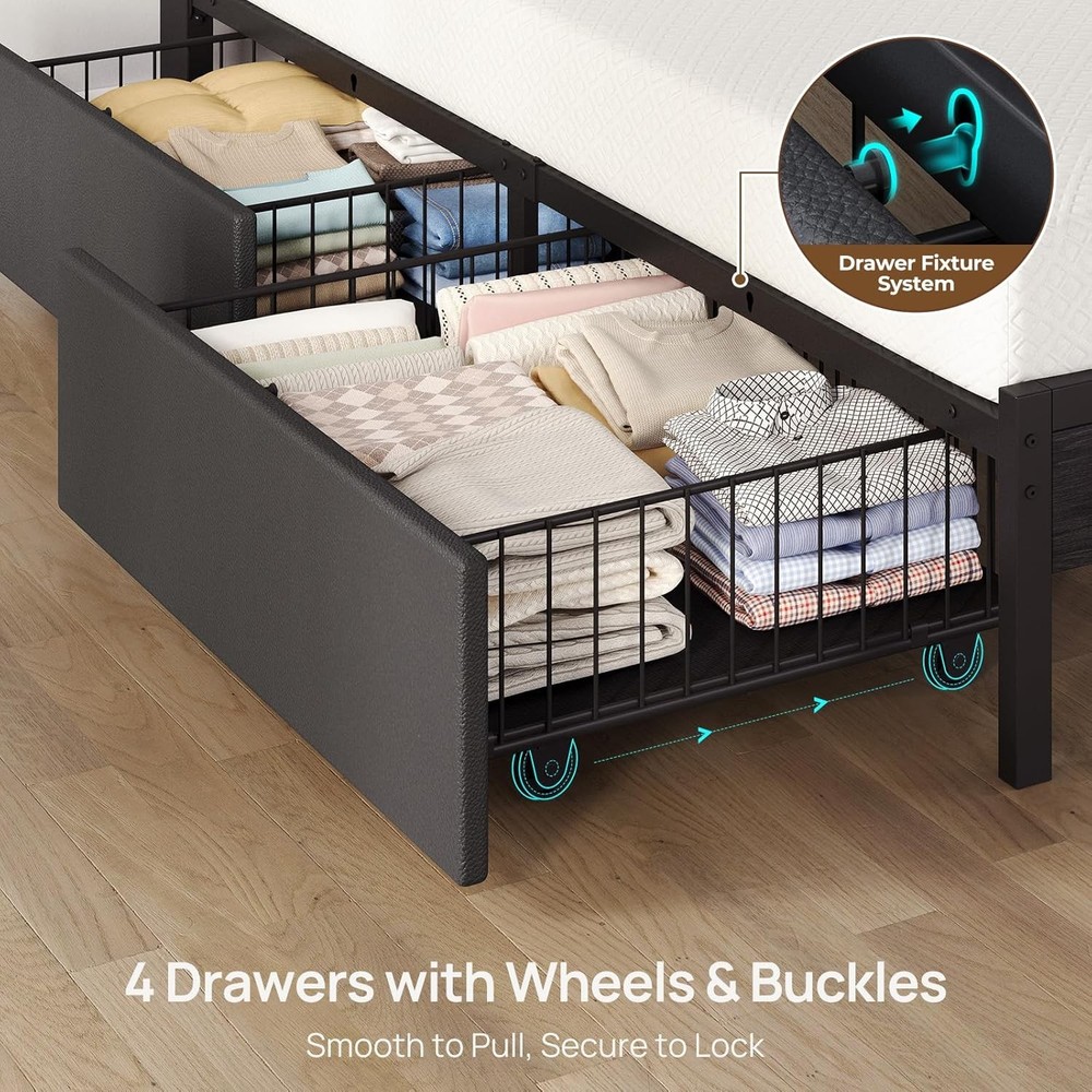 Twin Platform Bed with 4 Drawers LED Charging Station