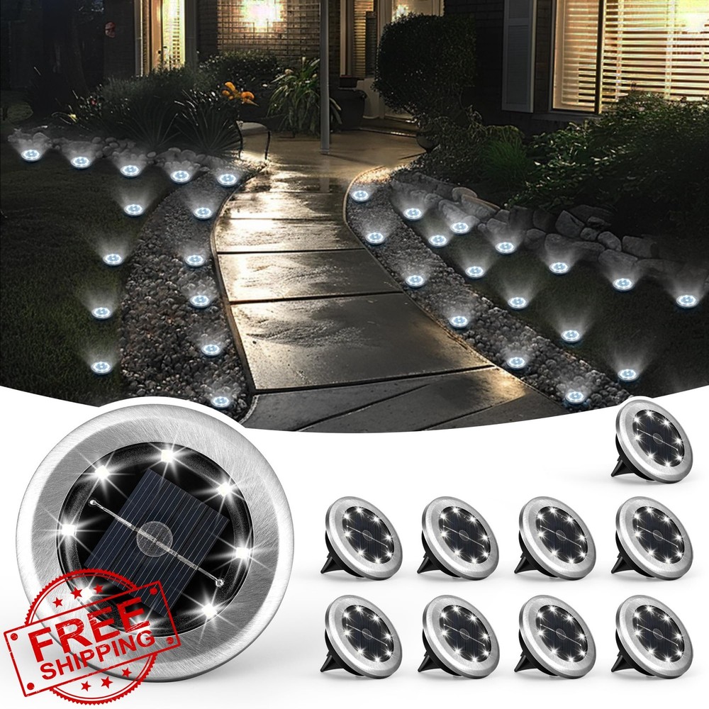 SOLPEX Solar Ground Lights, 10 Pack, Cool White, Outdoor