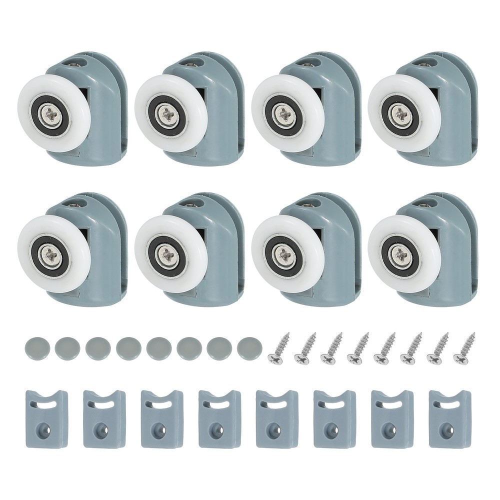 8Pcs 25mm Single Shower Door Rollers Plastic Top Wheels Pulleys Guide Grey
