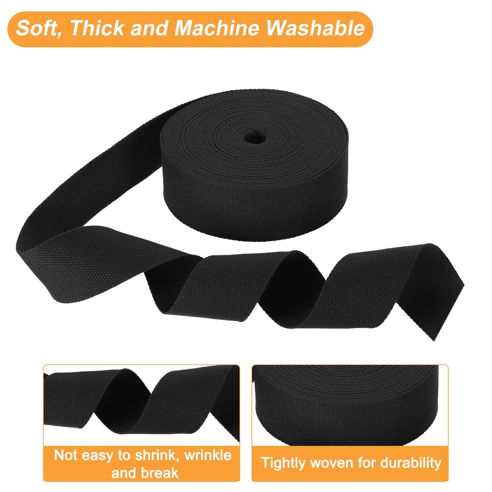 Cotton Webbing 2 Inch 15.3 Yard Polyester Cotton Webbing Strap, Black