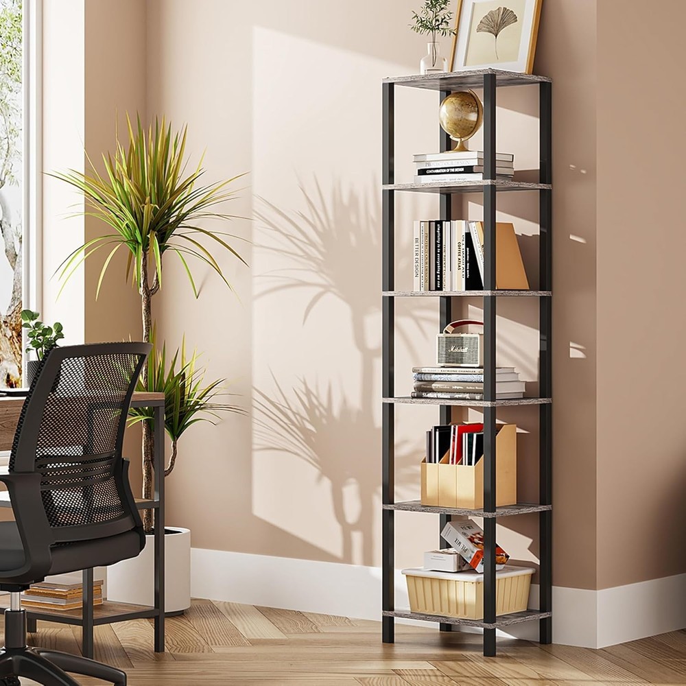 Bookshelf 6-Tier Tall Book Shelf Narrow Bookcase Small Space DIY Stackable