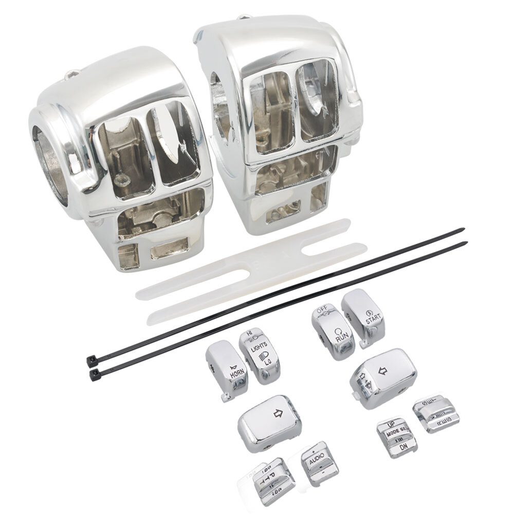 Chrome Switch Housing Covers with 10pcs Button Caps for Harley Touring 1996-2013