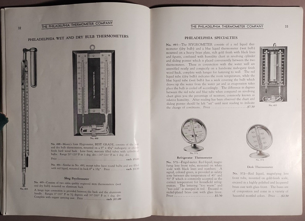 1920s Philadelphia Thermometer Co Thermometer Pyrometer Hydrometer Catalog B2-8