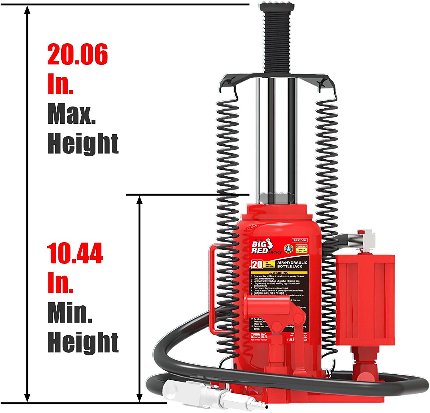 BIG RED 20 Ton Torin Pn eumatic Air Hydraulic Bottle Jack with Manual Hand Pump