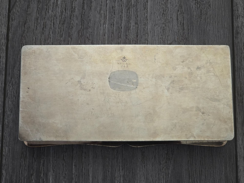 Vintage Wallace 262 Silverplate Cigarette Box Wood Lined Presentation Gift Box