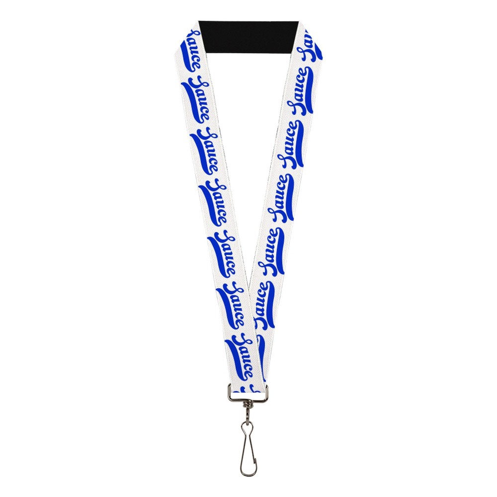 Buckle-Down Lanyard, Sauce Baseball Script White Blue, Elastic