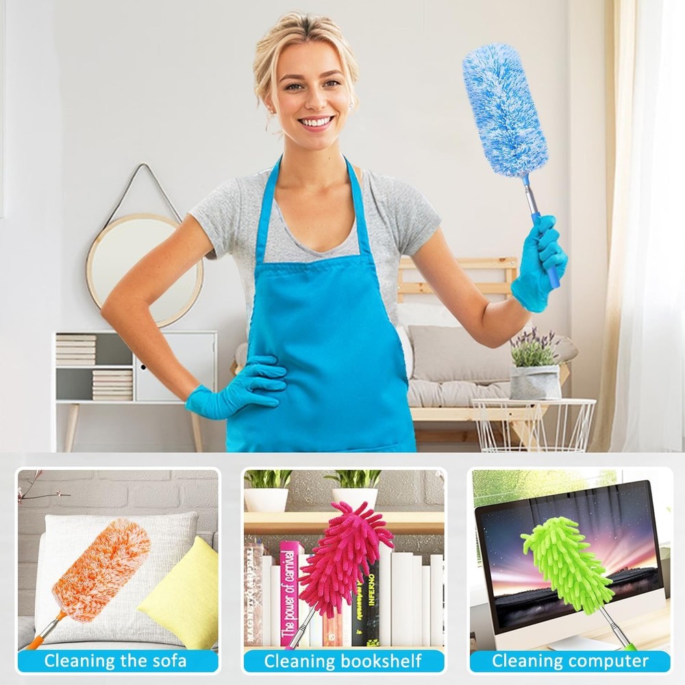4 Pack 13" to 30" Extendable Feather Duster Kit, Washable Duster Head, Microf...