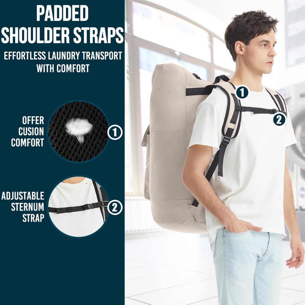 Laundry Backpack with Shoulder Straps，Laundry Bag Extra X-Large, Turquoise