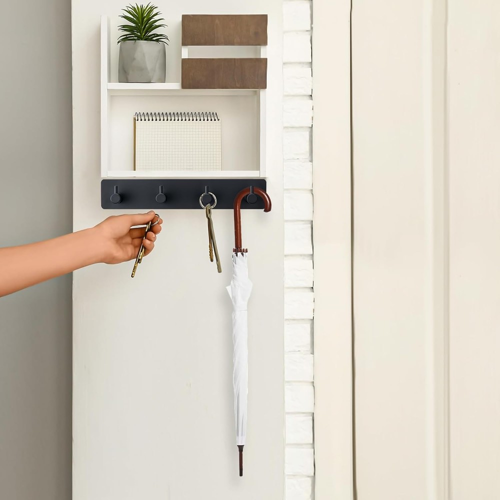 Wall Mounted Key Rack Organizer 4 Hooks Black