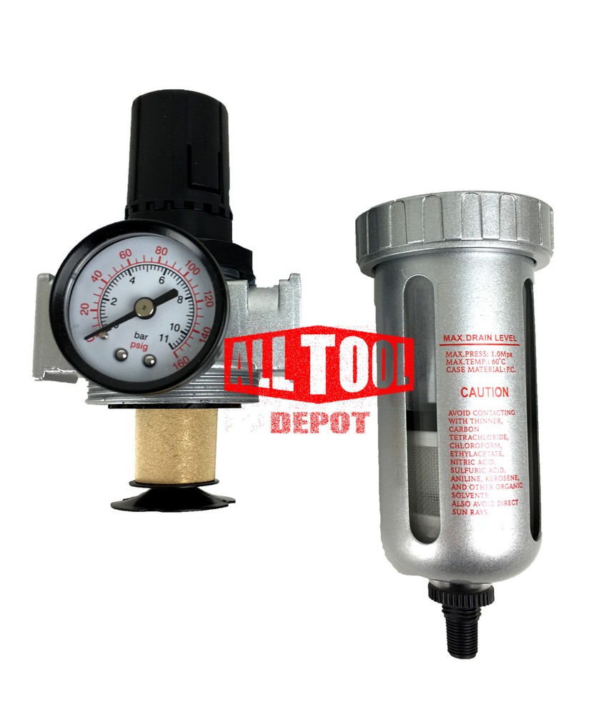 1/4" Mid Flow Air Compressor Regulator & Filter Combo w/ Gauge /Auto Drain