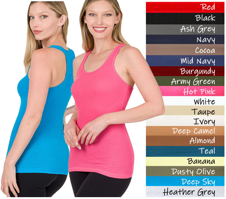 (Zenana Outfitters) STRETCHY RIBBED KNIT RACERBACK TANK TOP (S-3X)