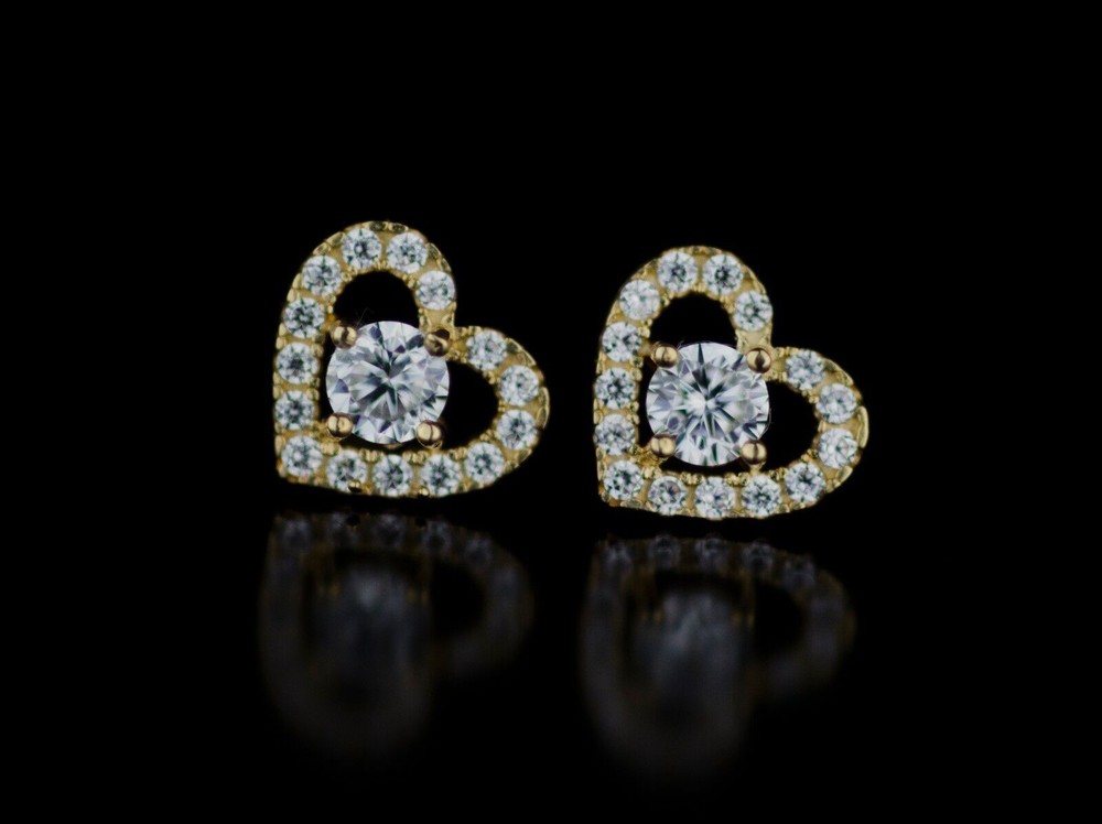 14k Solid Yellow and White Gold Heart Stud Earrings