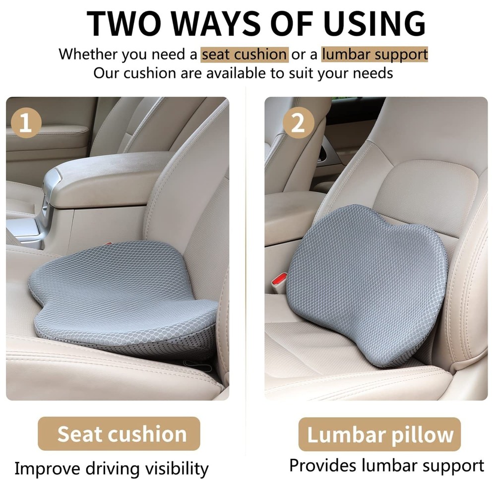 Livtribe Car Seat Cushion - Memory Foam Pad - Sciatica & Small, Gray