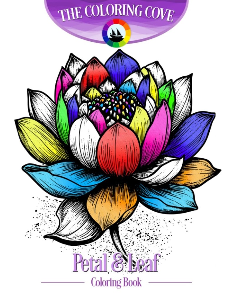 Petal & Leaf: 50 Sketch, Grayscale and Patterned Designs for Relaxing Coloring (