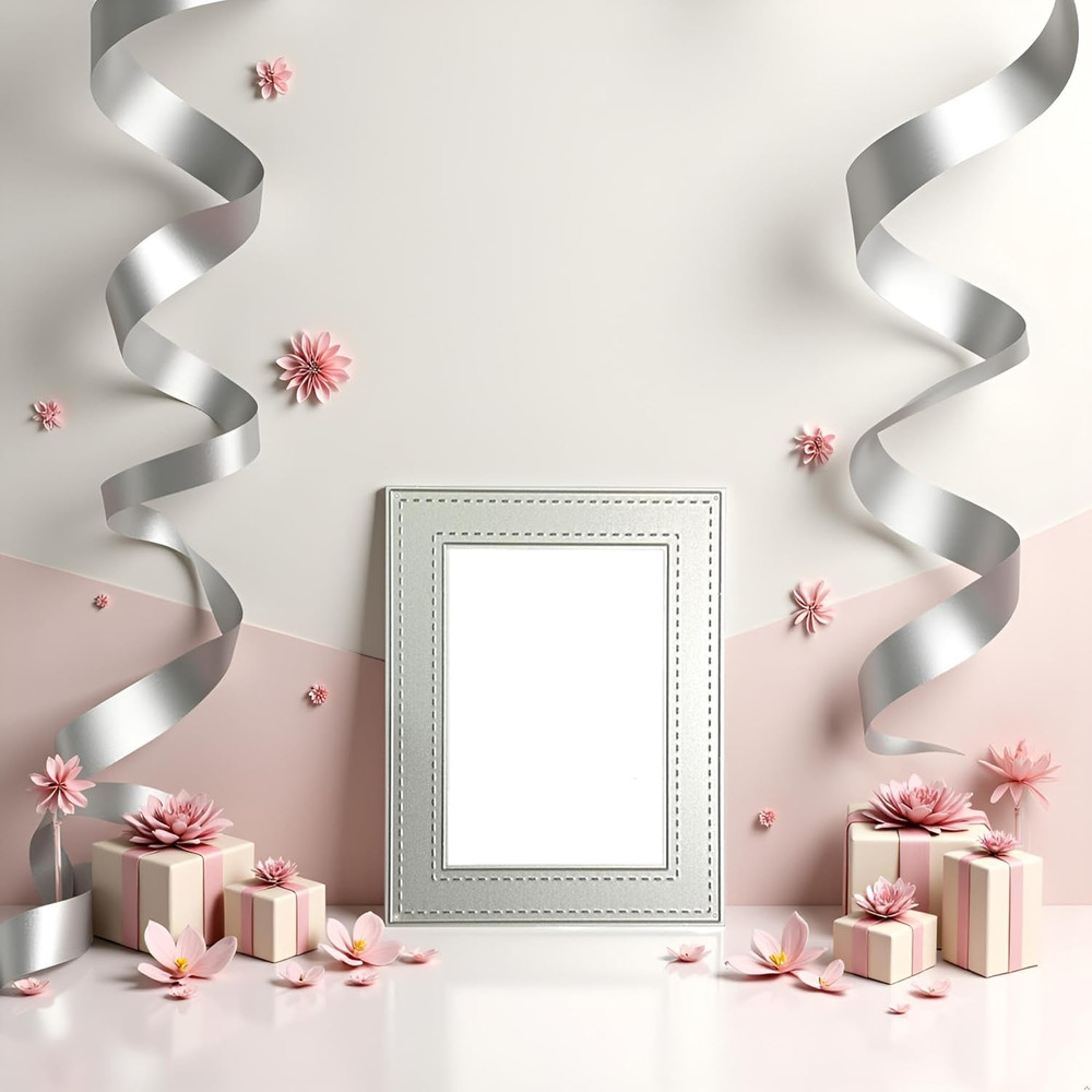 Silver Rectangle Frame Die Cut for Card Making, Scrapbooking Die-Cuts, Frame Met