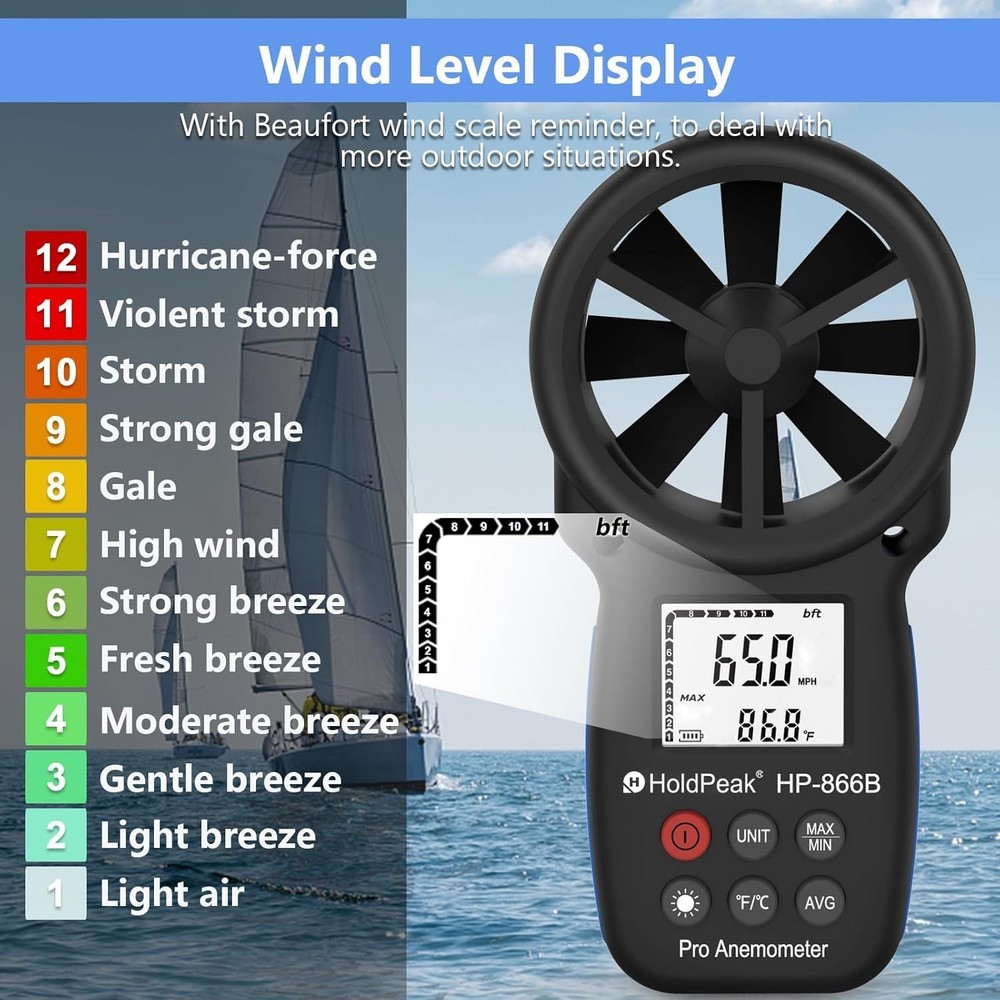 Compact HoldPeak 866B Anemometer - Essential Tool for Windsurfing & Drone Flying