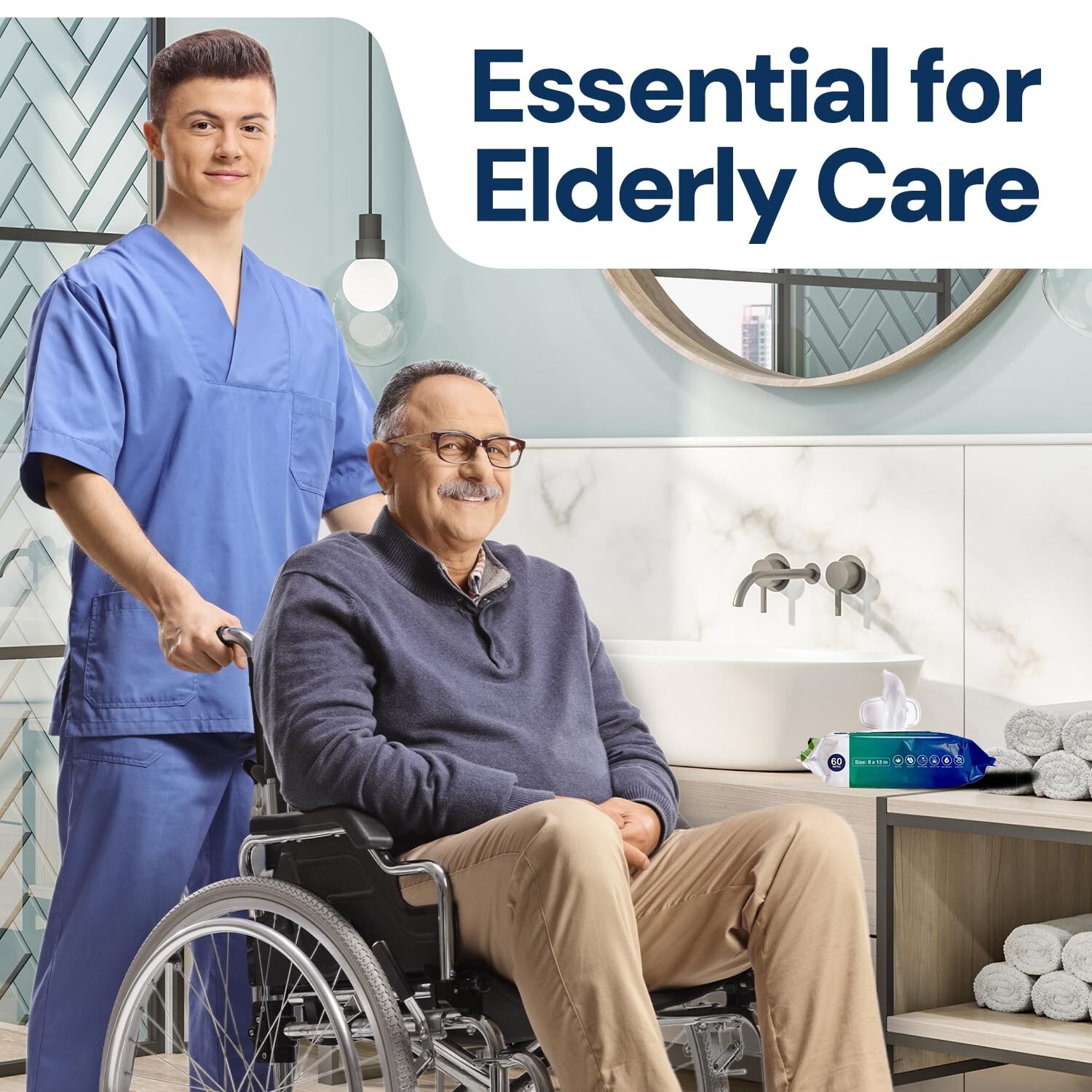 Adult Wipes For Elderly - 8"x13" 240ct (4 Packs of 6) Huge & Soft Body Wipes