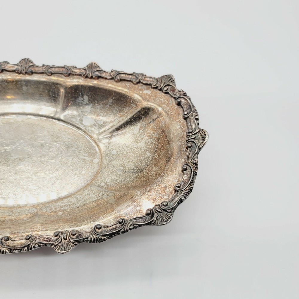 Vintage Silverplated Tray Designed Rim Elongated