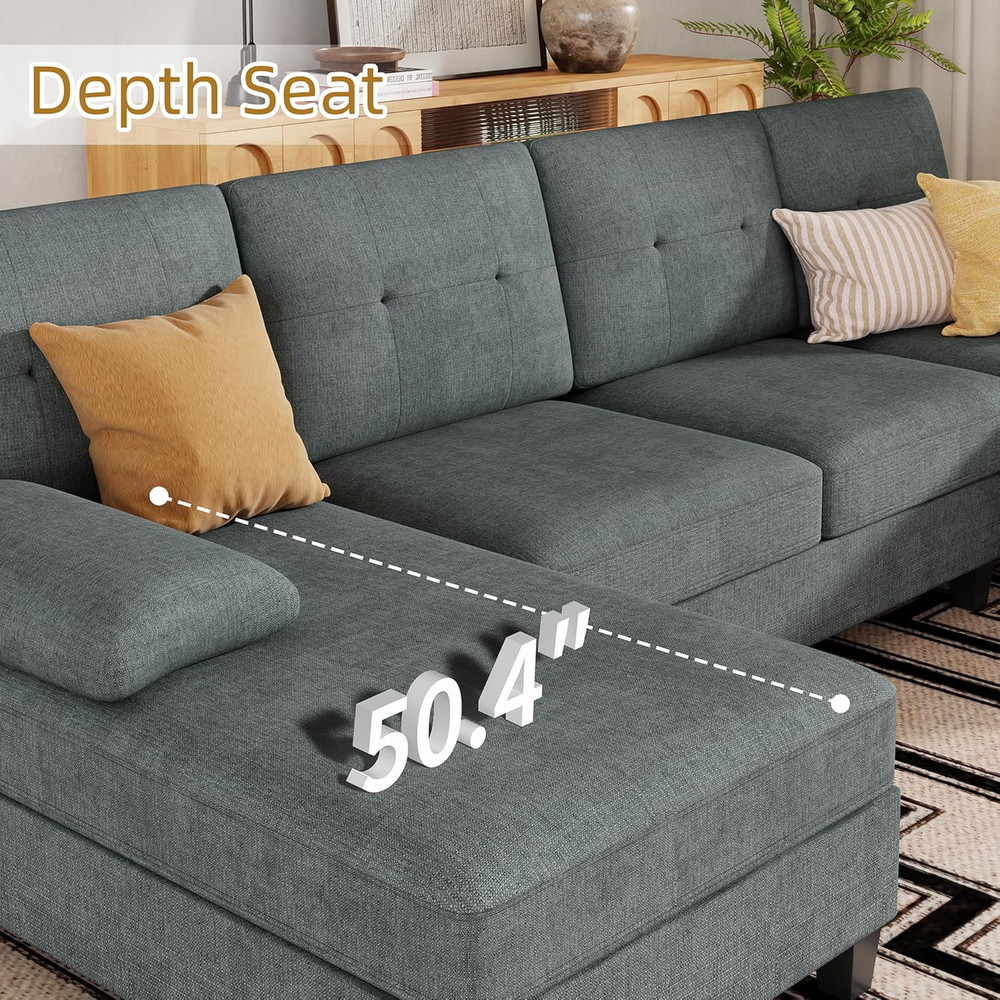 106" U-Shaped Modern Sofa Modular Sectional Cloud Couch with Chaise, Dark Grey