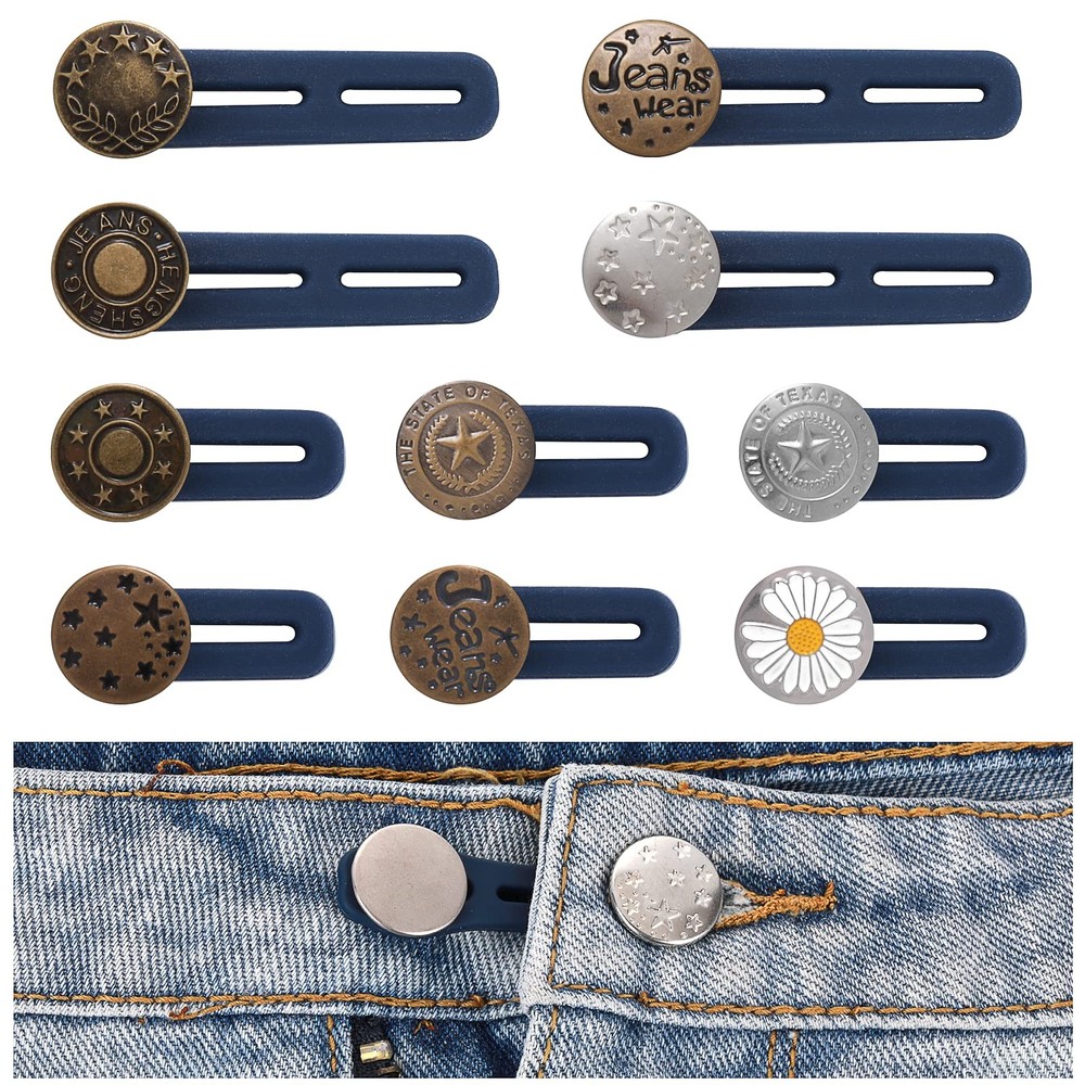 Abeillo 10 Pack Pants Expander Button, 10 Styles Jeans Waist Small, Multiple