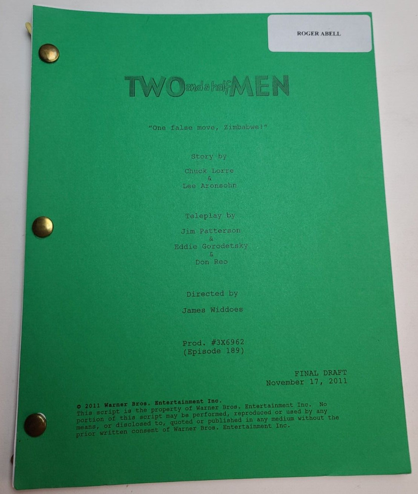 TWO AND A HALF MEN / Jim Patterson 2003 TV Script "One False Move, Zimbabwe!"