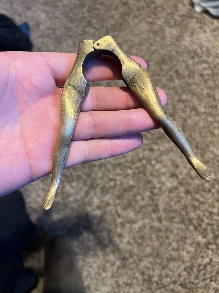 Vintage Solid Brass Risqué Lady Legs Nutcracker Domestic Decor