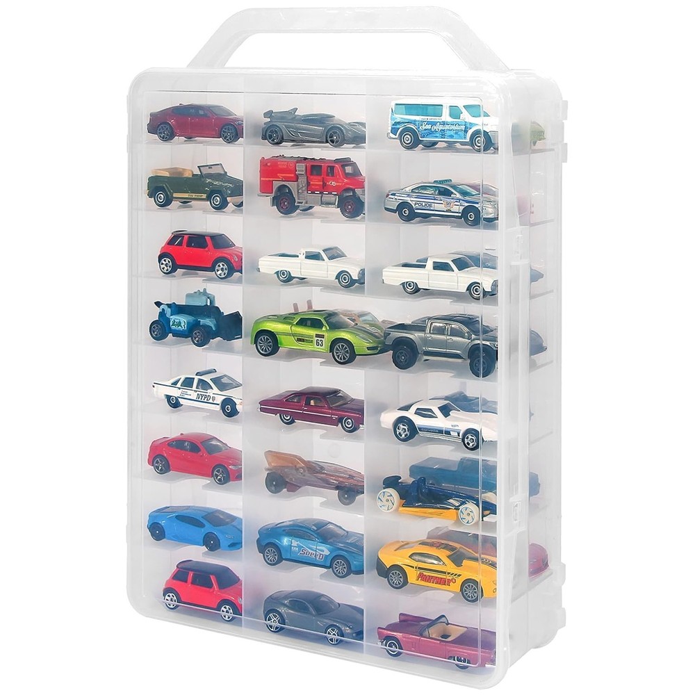 Double Sided Toy Car Case - 48 Compartments, Portable Design
